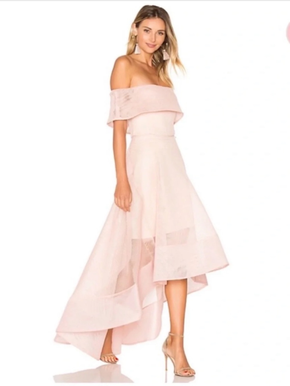 ⁠Bronx and Banco NWT Blush Pink Tulip Off Shoulder Cutout Mesh Gown Dress 4⁠ - Picture 2 of 16